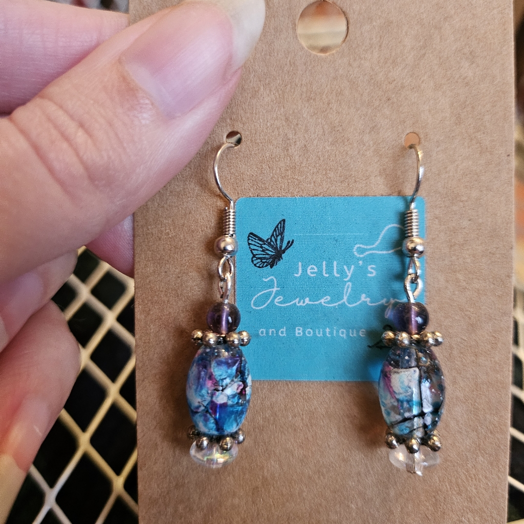 Jelly's Jewelry And Boutique Handcrafted Blue And Purple Paint Splatter Earring